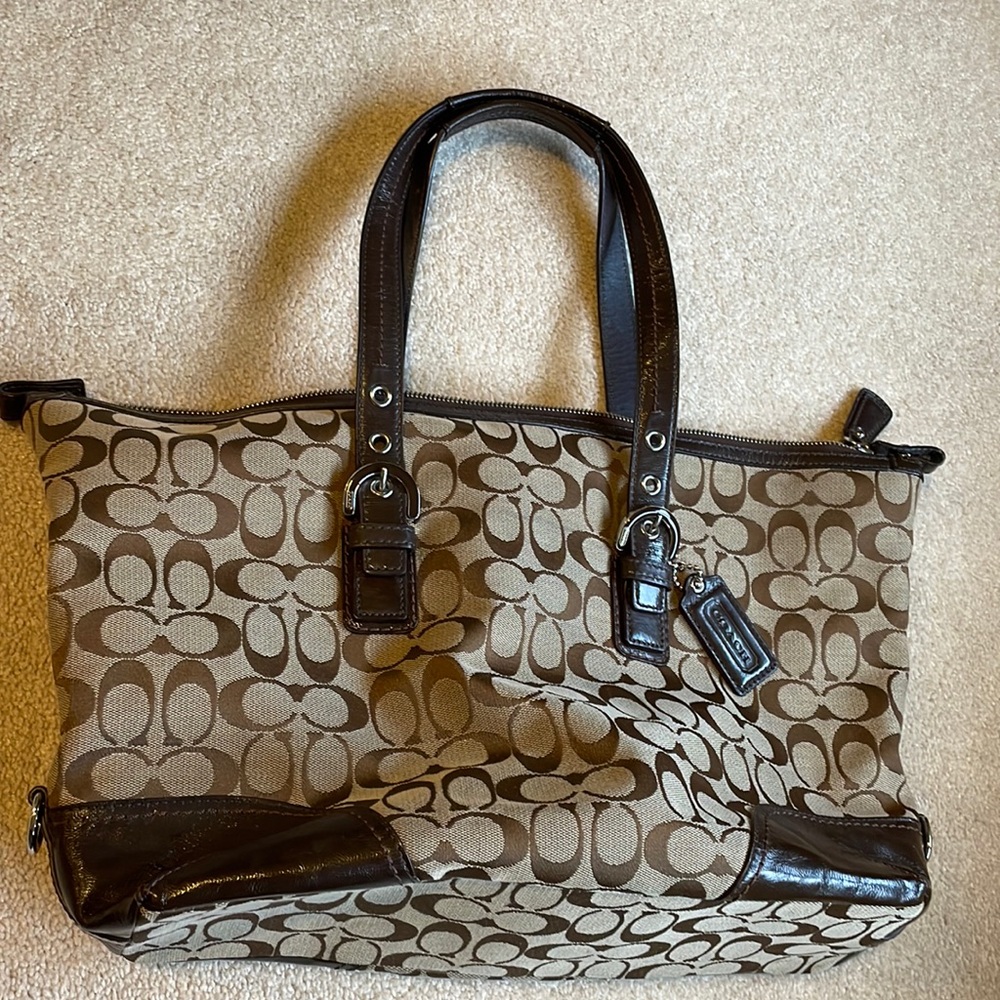 Brown Coach logo tote bag